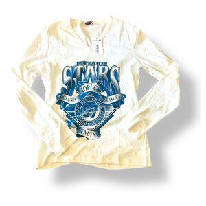 Fiorucci Mens Long Sleeve V-Neck Graphic T-Shirt Big Logo Size Extra Large